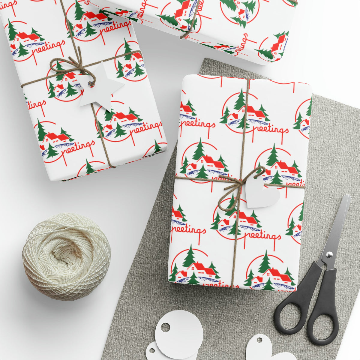 Christmas Greetings Mid Century Retro Christmas Print Holiday Gift Wrap Paper - Glossy Or Matte