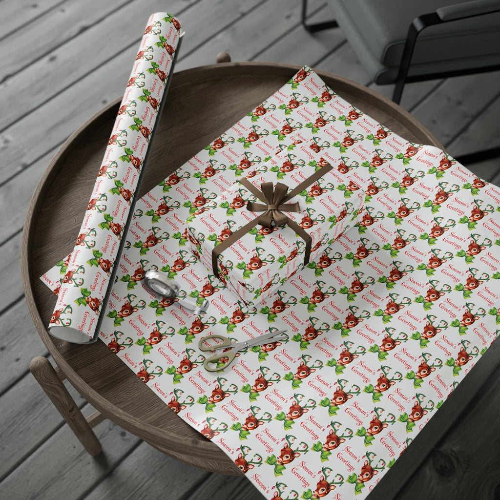 Season's Greetings Reindeer Mid Century Retro Christmas Print Holiday Gift Wrap Paper - Glossy Or Matte