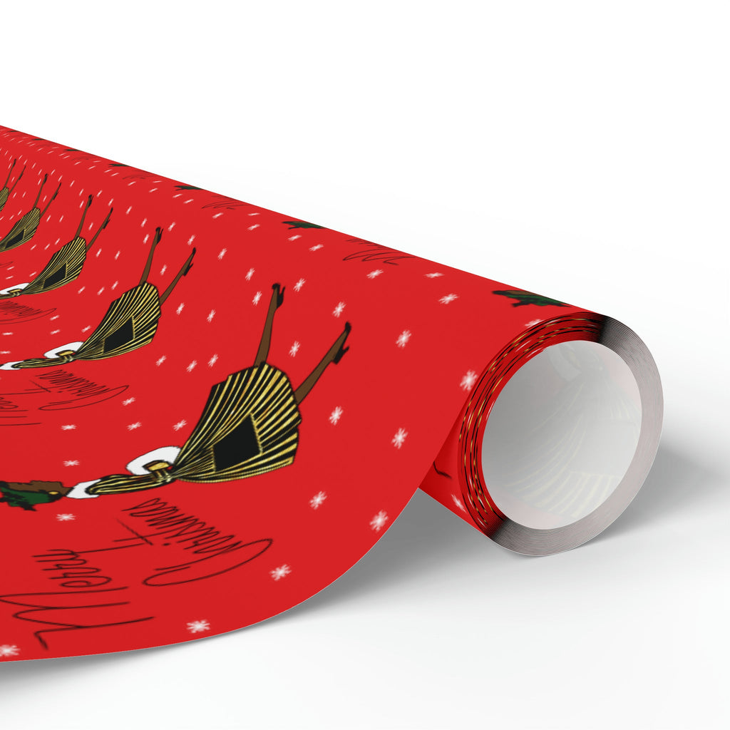 Merry Christmas Lady In Snow Red Mid Century Retro Christmas Print Holiday Gift Wrap Paper - Glossy Or Matte