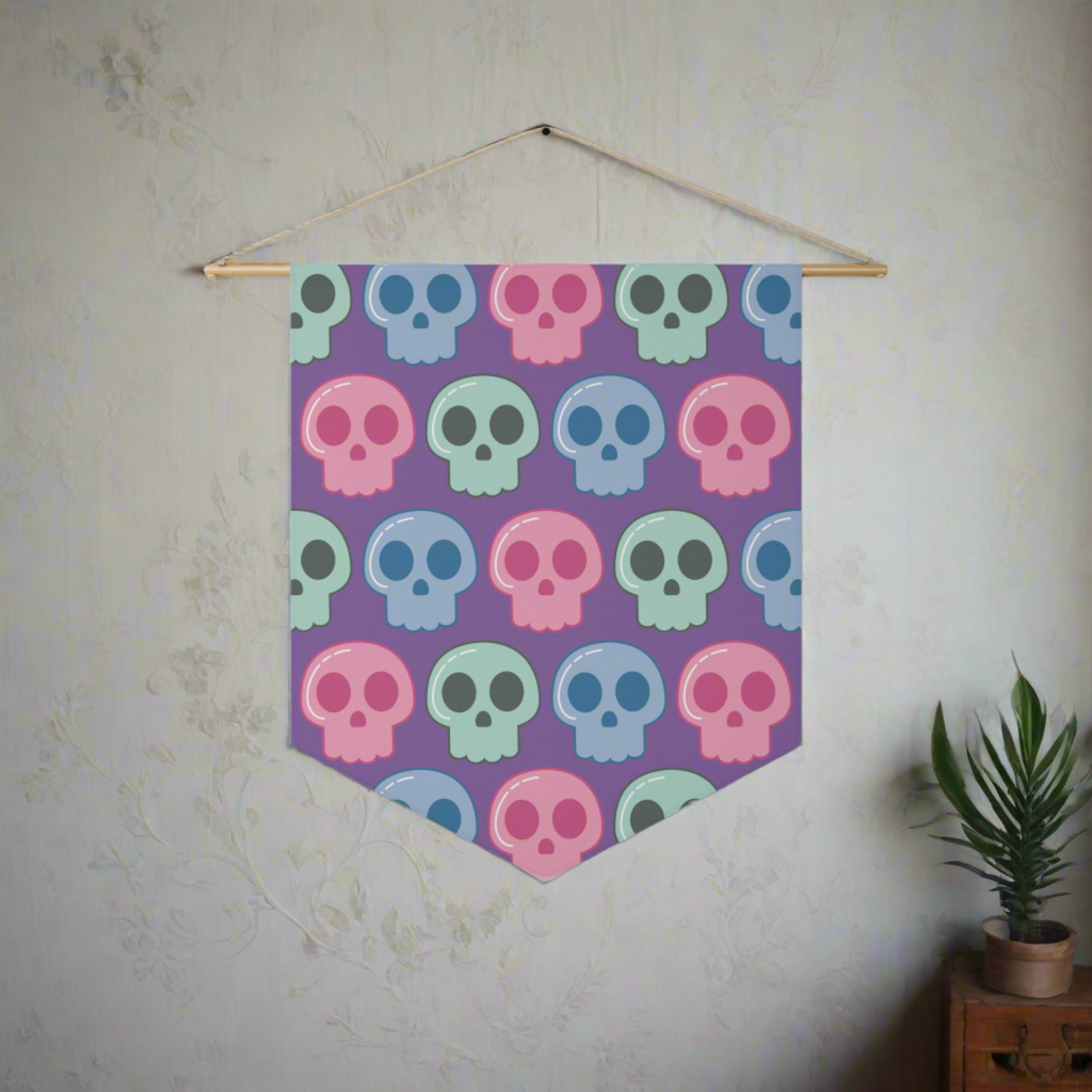 Cute Pastel Halloween Skulls Print Wall Hanging Banner Flag