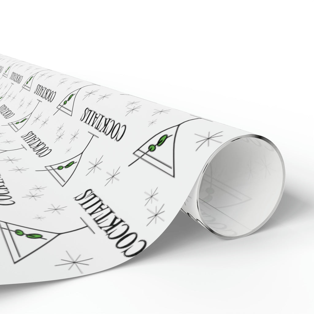 Martini Cocktails Stars Atomic Mid Century Retro Print Holiday Gift Wrap Paper - Glossy Or Matte