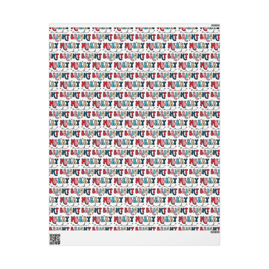 Merry And Bright Retro Style Christmas Print Holiday Gift Wrap Paper - Glossy Or Matte