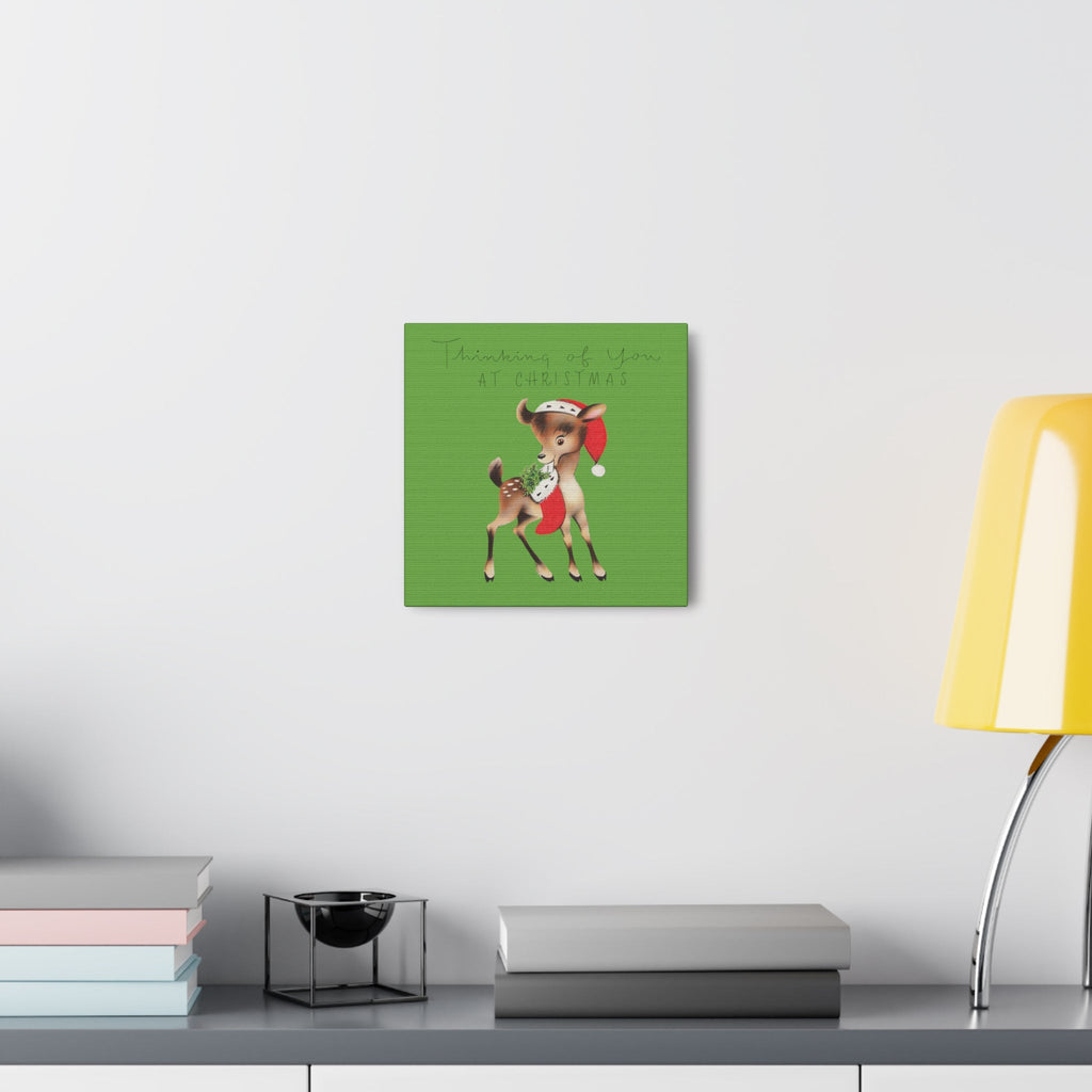 Thinking Of You At Christmas Mid Century Cute Reindeer Canvas Gallery Wrap