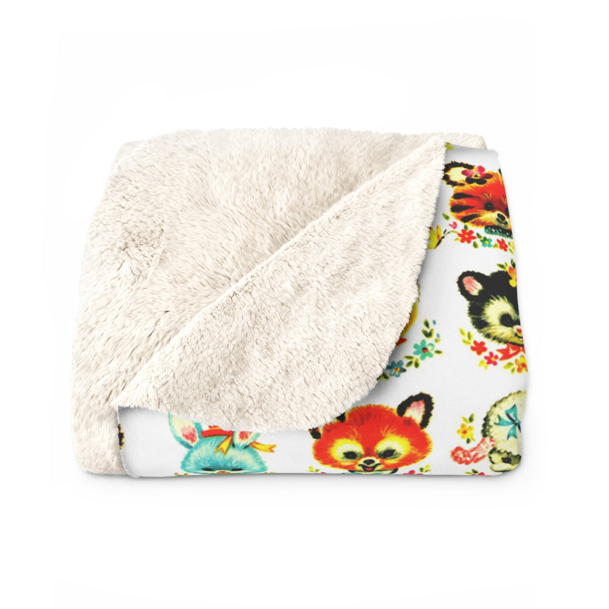 Cute Retro Animals Mid Century Retro Print Sherpa Fleece Blanket