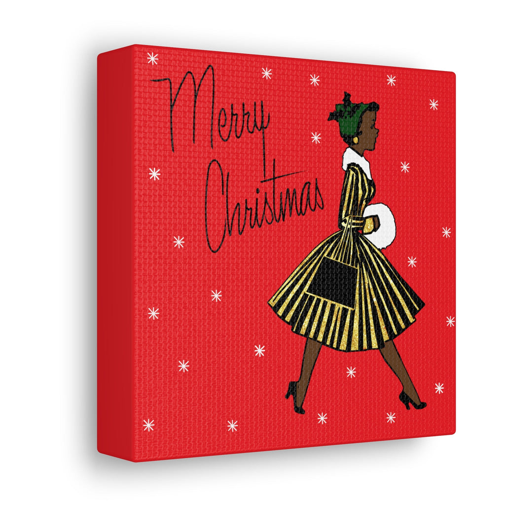 Merry Christmas Lady Mid Century Retro Print Canvas Gallery Wrap