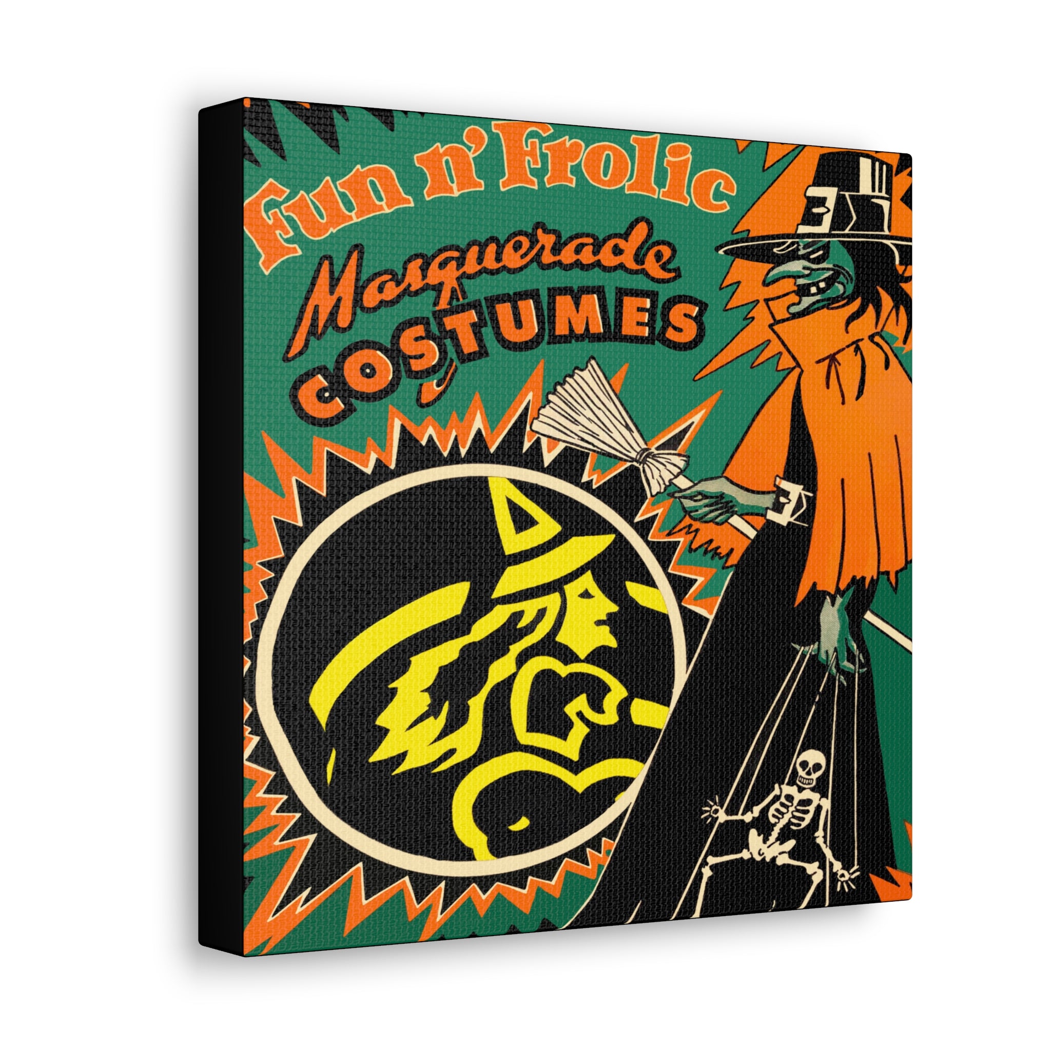 Fun N' Frolic Masquerade Costume Green Witch Halloween Retro Print Canvas Gallery Wraps