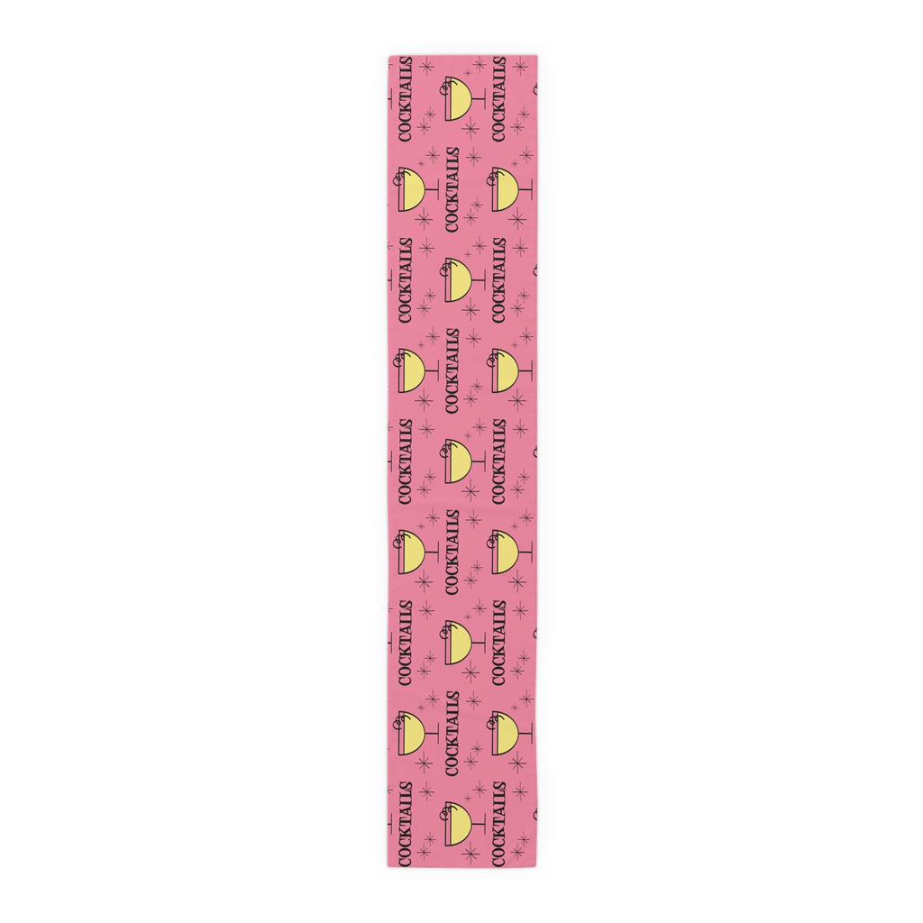 Cocktails Pink Atomic Mid Century Retro Style Design Cotton Poly Table Runner