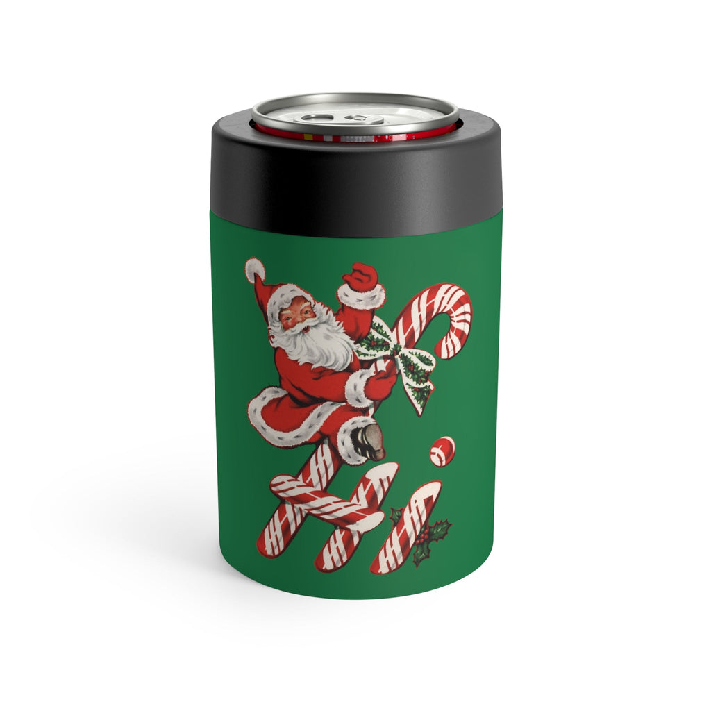 Hi Santa On Candy Cane Mid Century Retro Christmas Print Stainless Steel Can Holder
