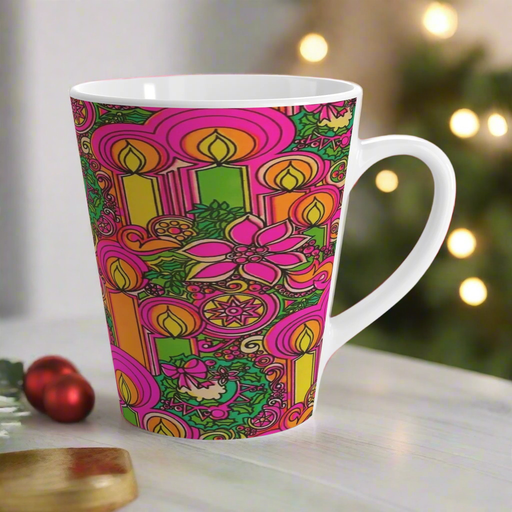 Christmas Candles Wreaths Retro Mod Latte Coffee Mug