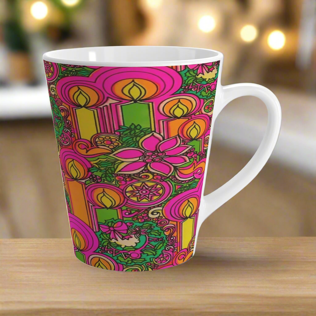 Christmas Candles Wreaths Retro Mod Latte Coffee Mug