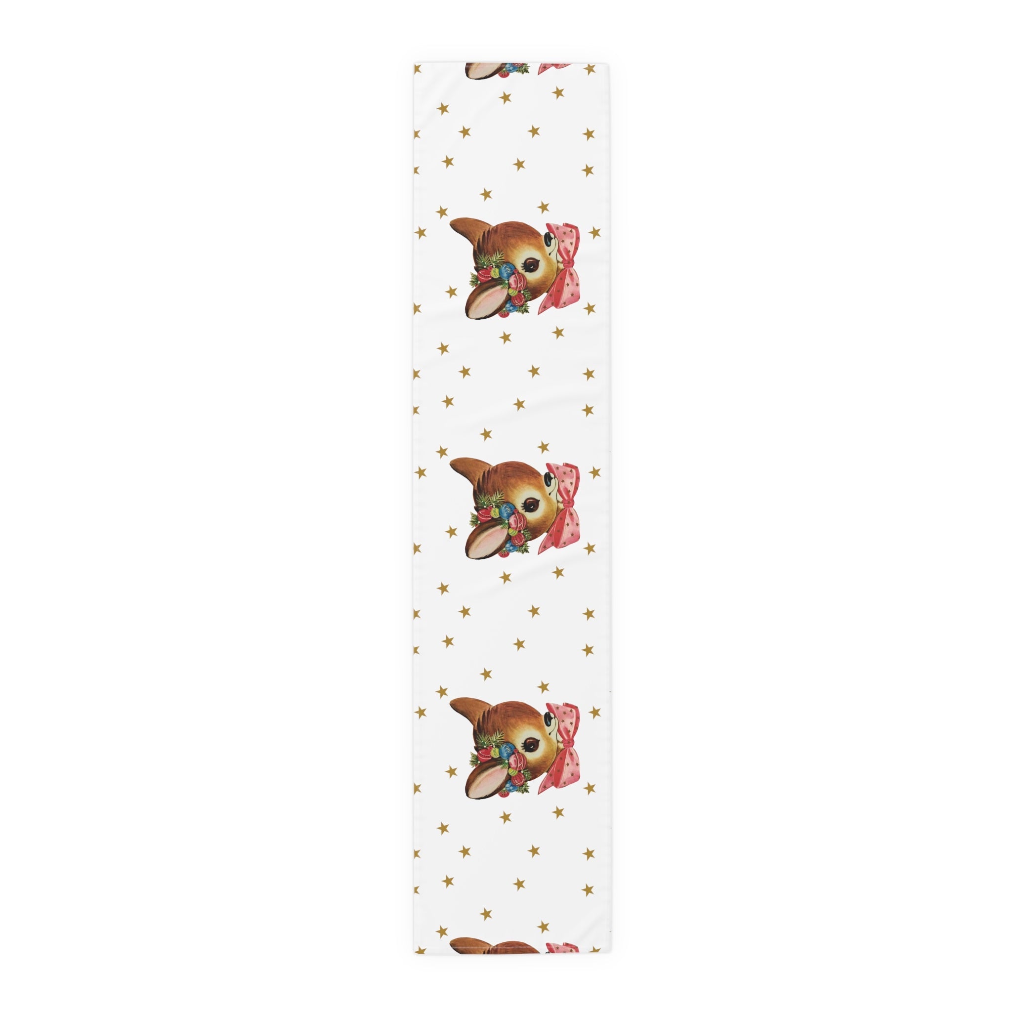 Reindeer Gold Stars Mid Century Retro Christmas Print Home Decor Cotton Poly Table Runner