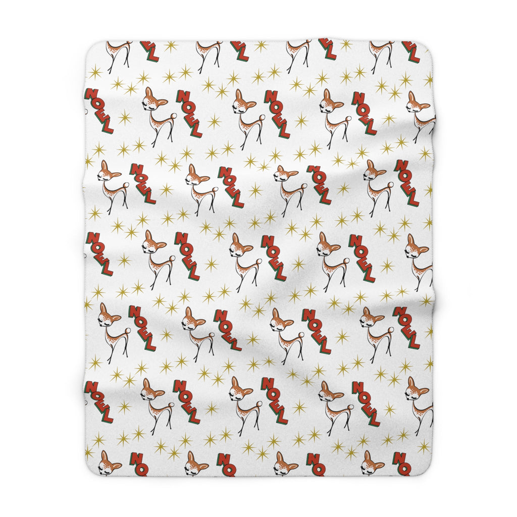Noel Reindeer Atomic Mid Century Retro Style Sherpa Fleece Blanket
