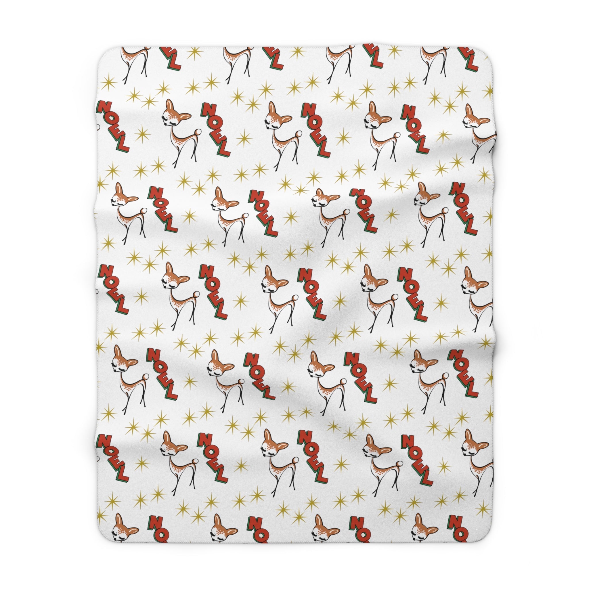 Noel Reindeer Atomic Mid Century Retro Style Sherpa Fleece Blanket