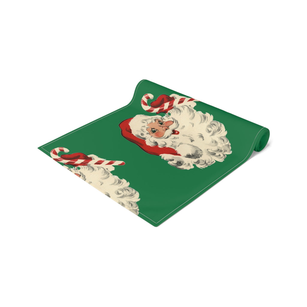 Santa With Candy Cane Retro Christmas Print Home Decor Cotton Table Runner