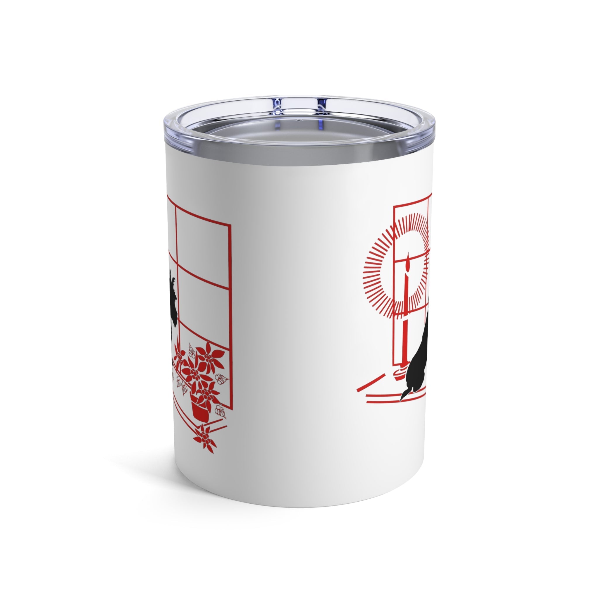 Scottie In Window Christmas Candle Retro Christmas Print Stainless Steel Tumbler 10oz