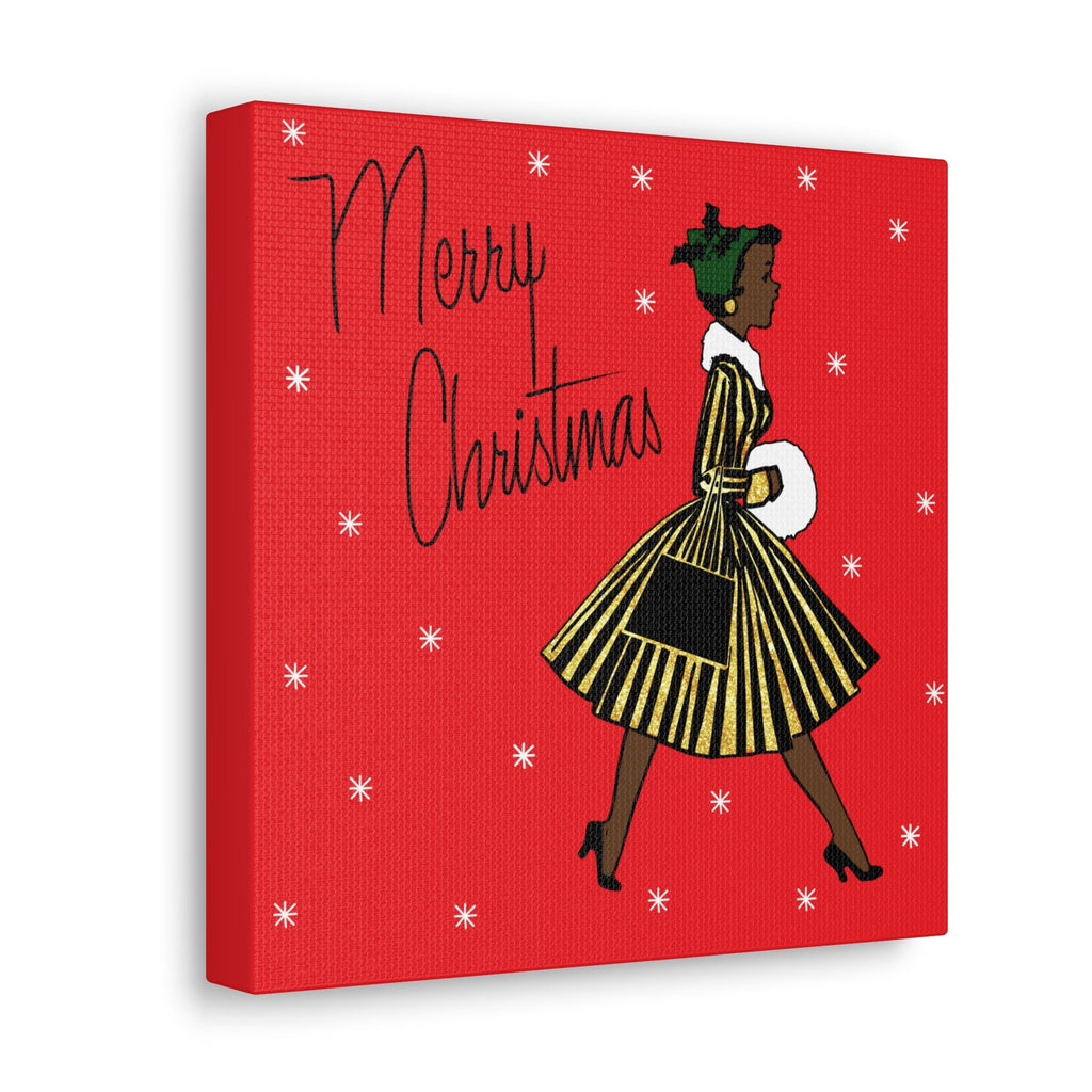 Merry Christmas Lady Mid Century Retro Print Canvas Gallery Wrap