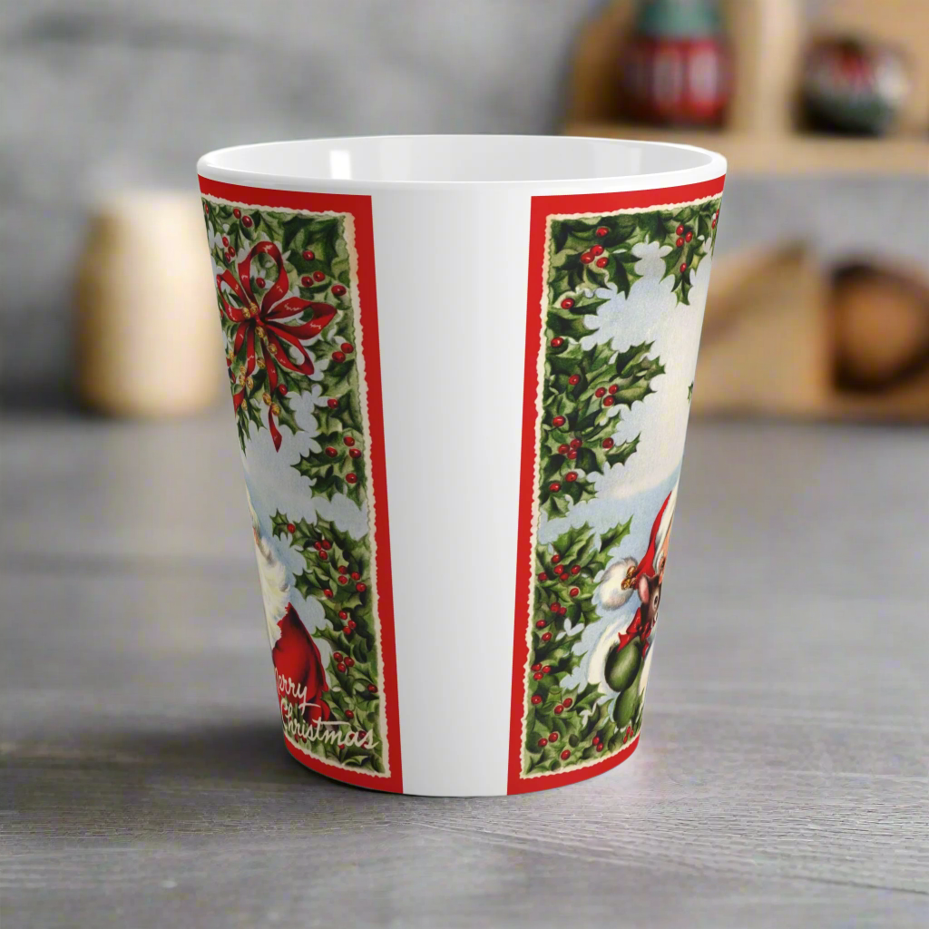 Merry Christmas Santa Hugging Baby Reindeer Retro Latte Coffee Mug