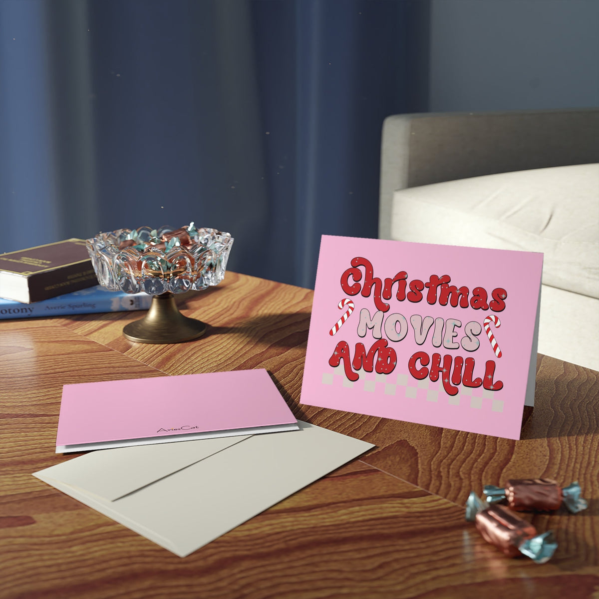 Christmas Movies And Chill Pink Matte Greeting Cards (8, 16, and 24 pcs)