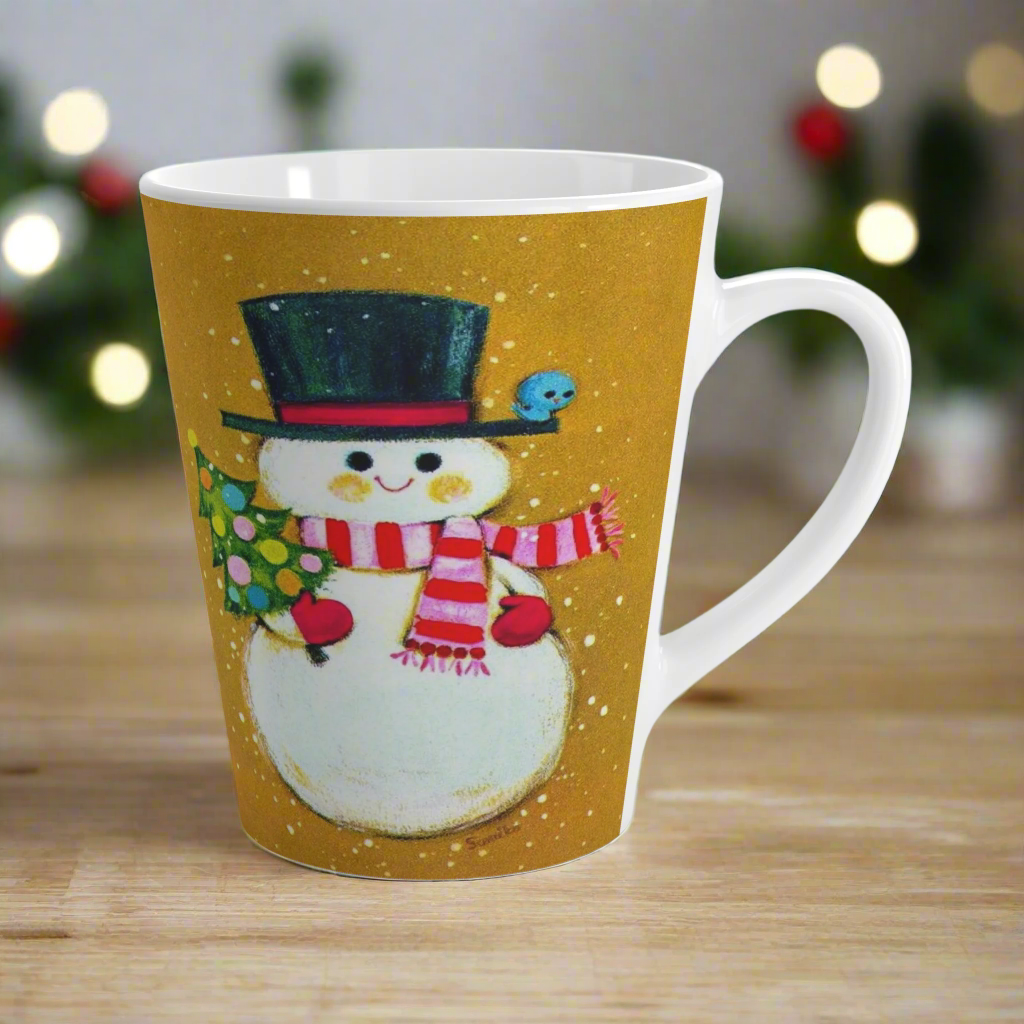 Snowman With Little Christmas Tree Mod Retro Christmas Latte Coffee Mug
