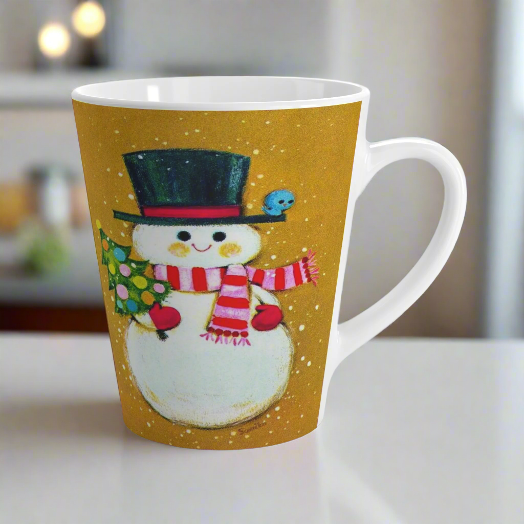 Snowman With Little Christmas Tree Mod Retro Christmas Latte Coffee Mug