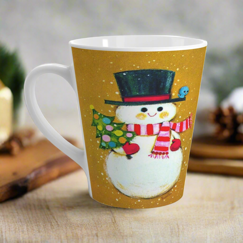 Snowman With Little Christmas Tree Mod Retro Christmas Latte Coffee Mug