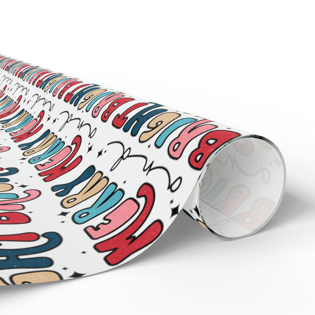 Merry And Bright Retro Style Christmas Print Holiday Gift Wrap Paper - Glossy Or Matte