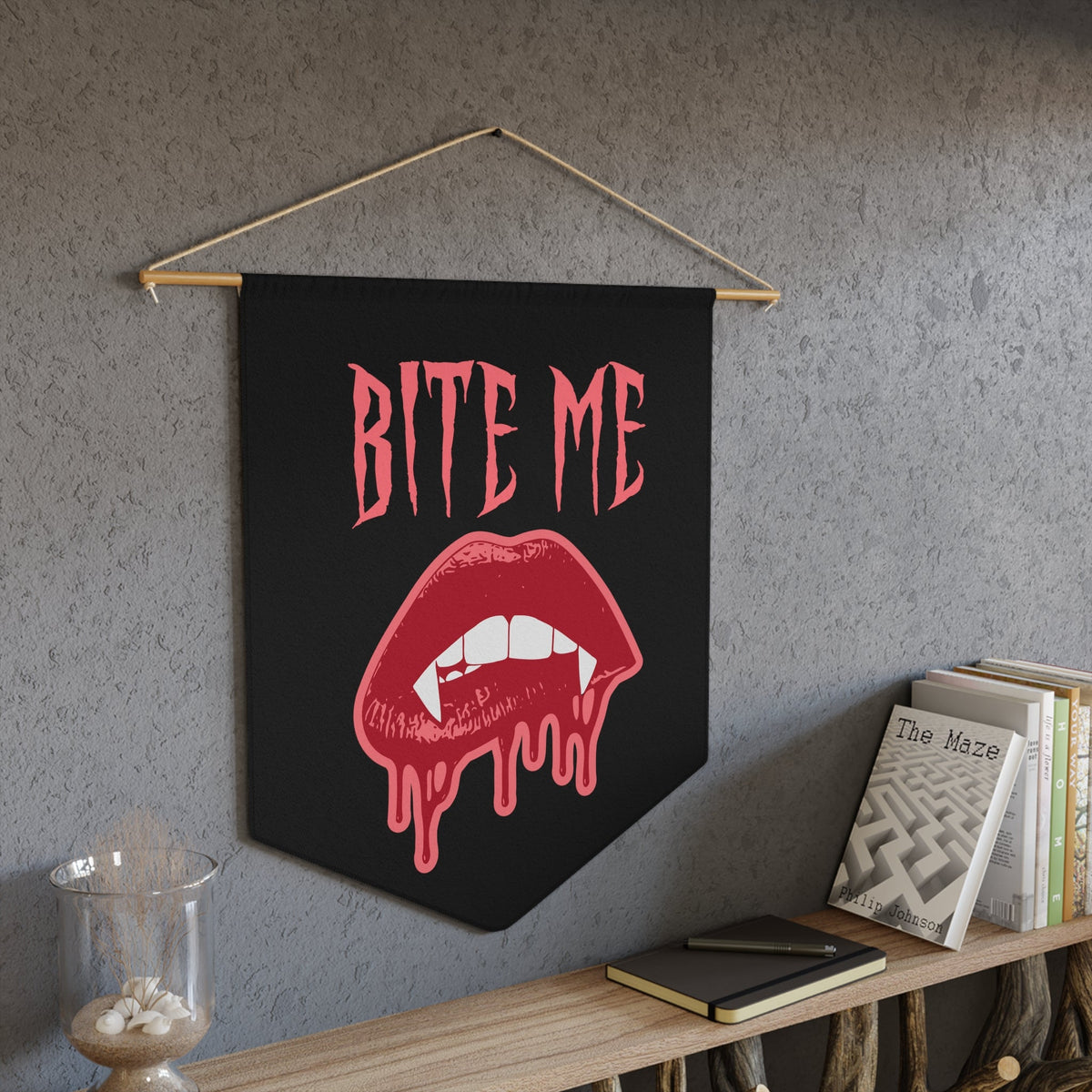 Bite Me Vampire Fangs Halloween Decor Print Wall Hanging Banner Flag