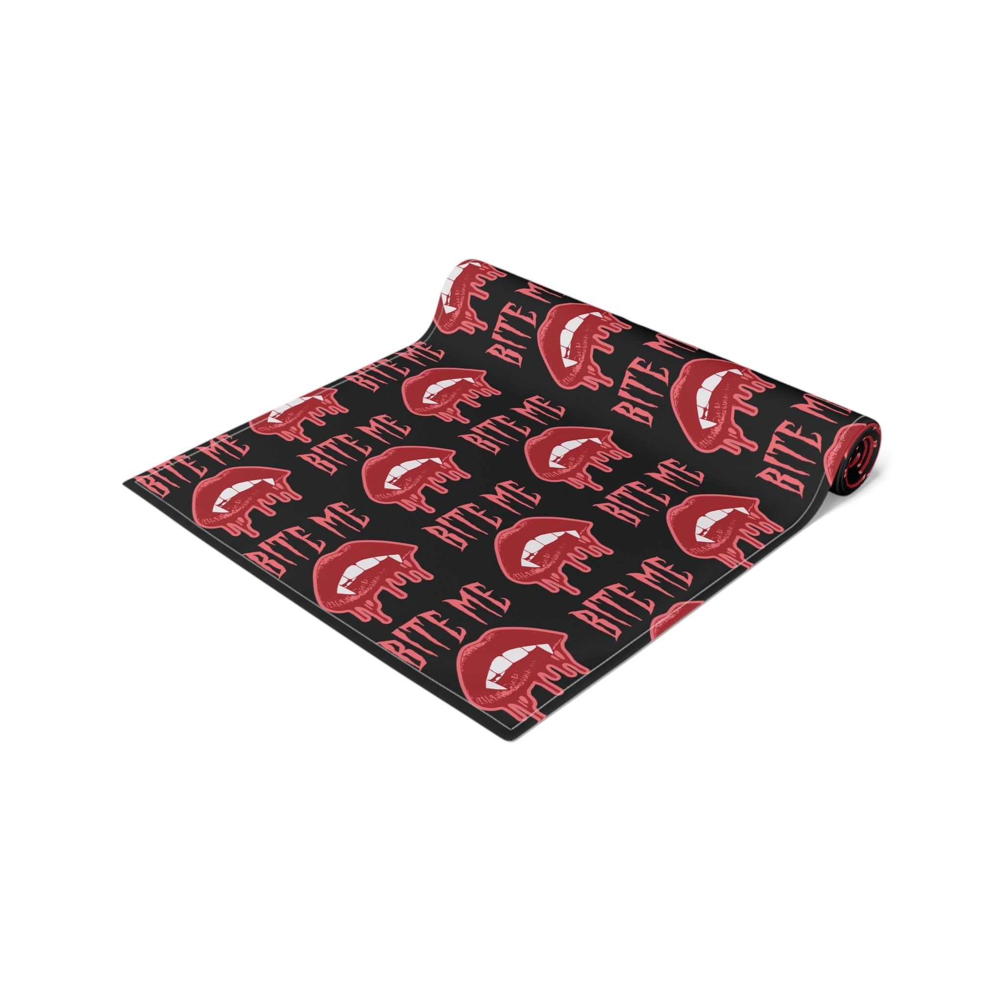 Bite Me Vampire Fangs Bloody Halloween Black Decor Cotton Poly Table Runner