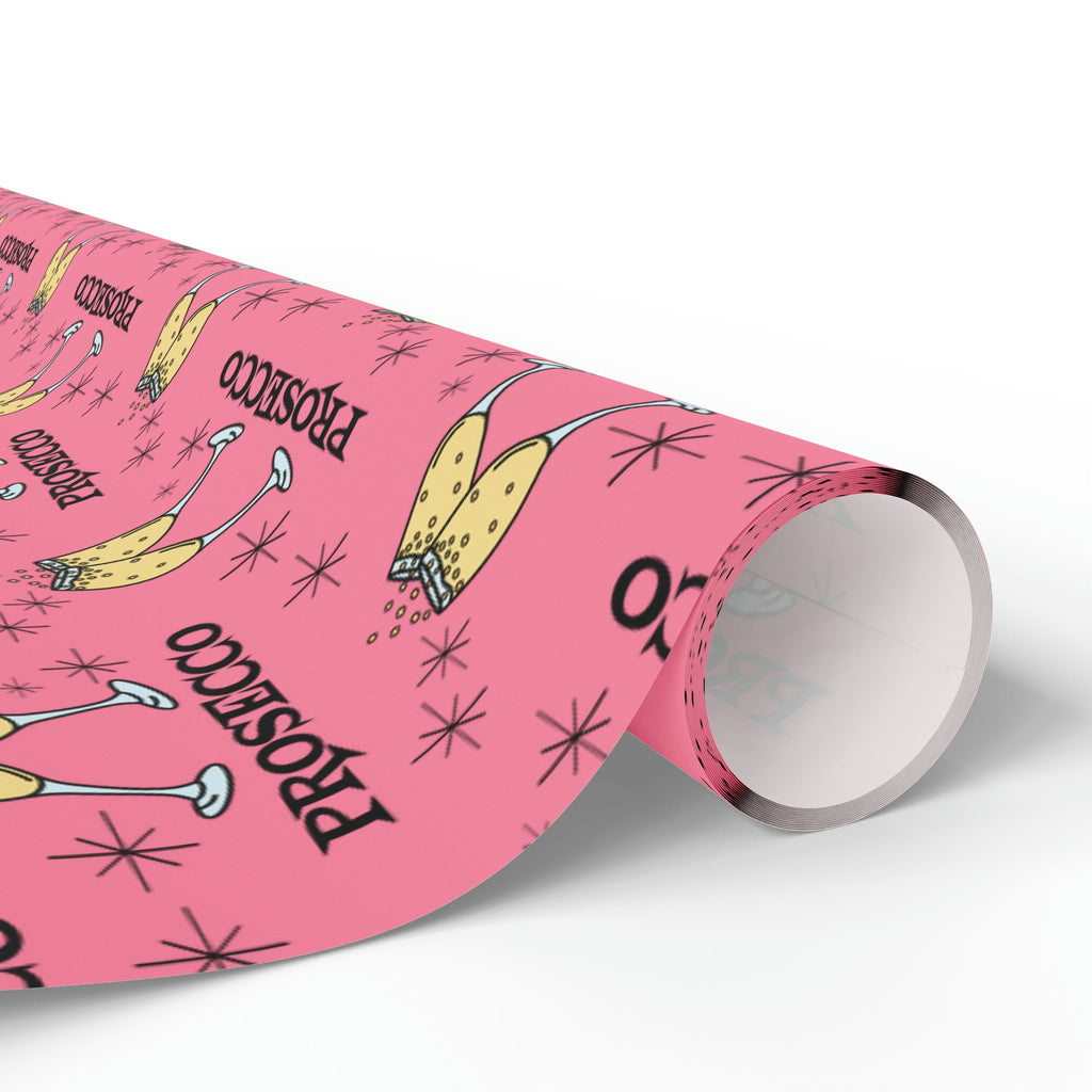 Prosecco Brunch Pink Atomic Retro Style Holiday Gift Wrap Paper - Glossy Or Matte