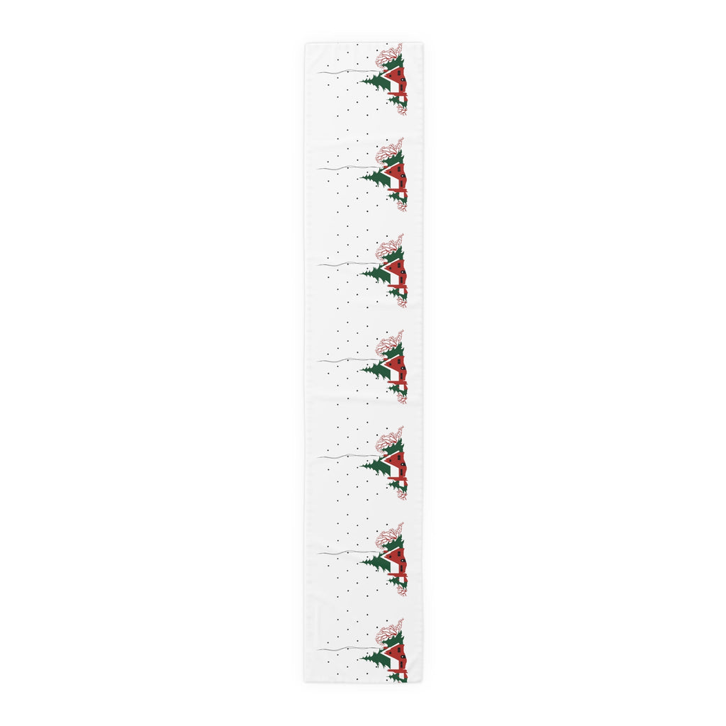 Cozy Christmas Home In Snow Mid Century Retro Christmas Print Home Decor Cotton Poly Table Runner