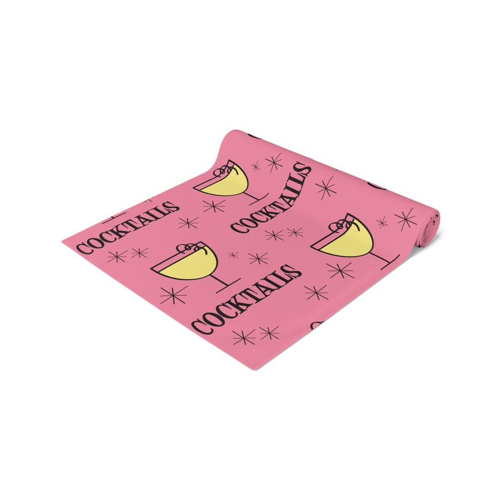 Cocktails Pink Atomic Mid Century Retro Style Design Cotton Poly Table Runner
