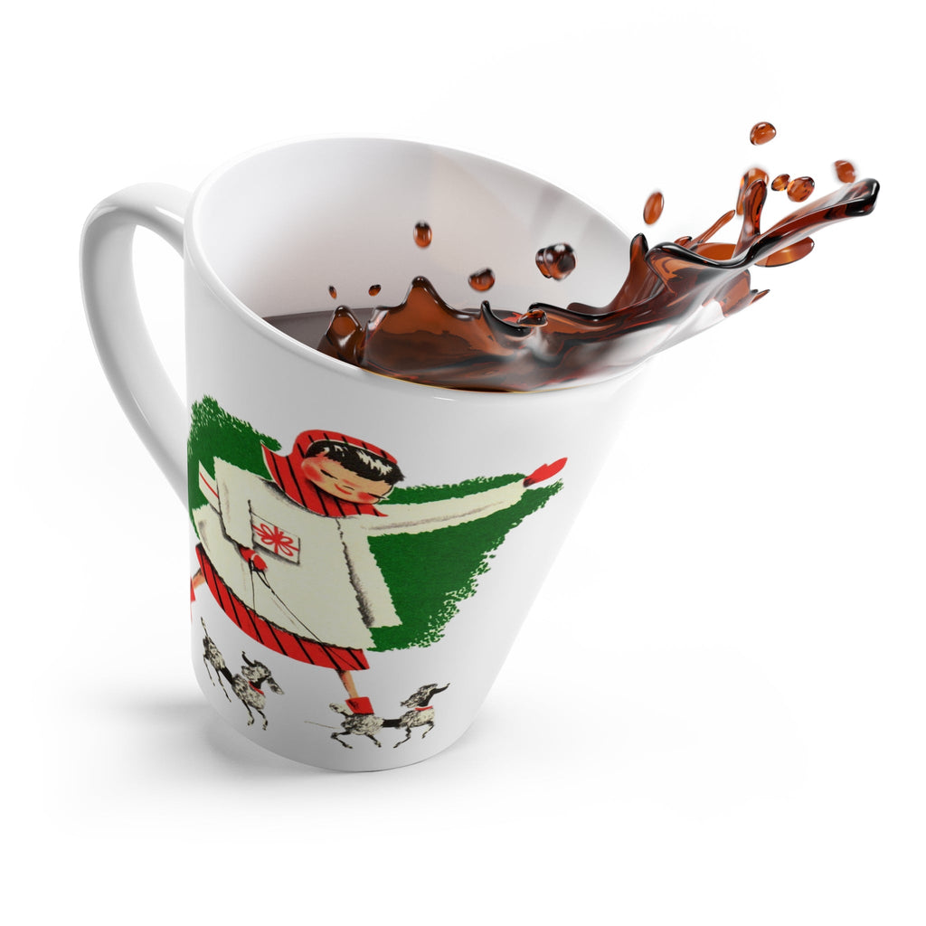Christmas Lady With Little Dogs Retro Christmas Print Latte Coffee Mug