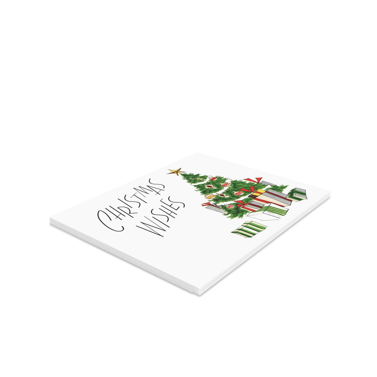 Christmas Wishes Tree With Presents Mid Century Retro Christmas Print Matte Greeting Cards (8, 16, and 24 pcs)