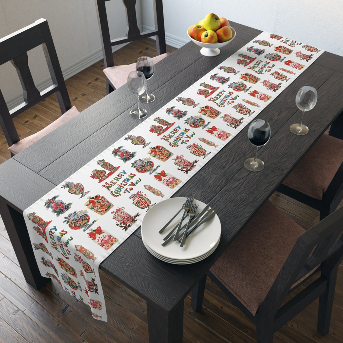 Merry Christmas To You Candy Retro Polyester Table Runner