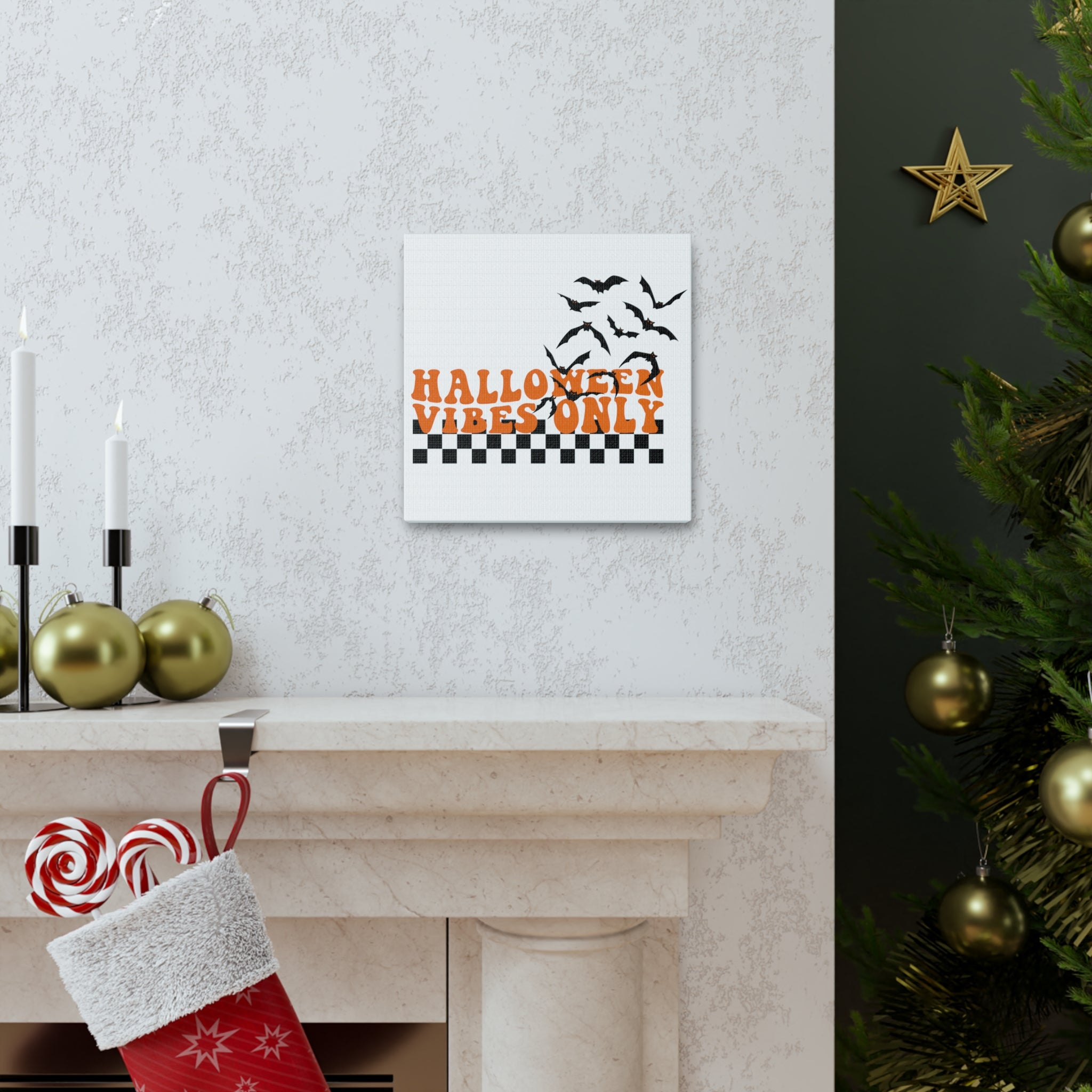 Halloween Vibes Only Bats Retro Style Canvas Gallery Wrap