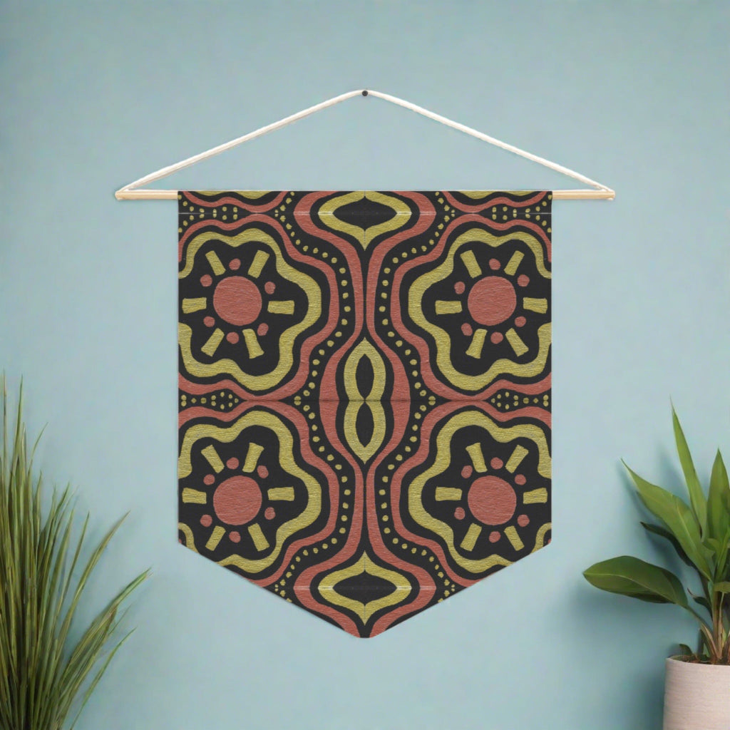 Copper Golden Suns Mosaic Caden Caraco Art Print Wall Hanging Banner Flag