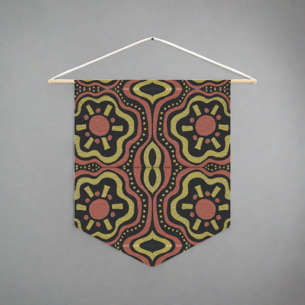Copper Golden Suns Mosaic Caden Caraco Art Print Wall Hanging Banner Flag