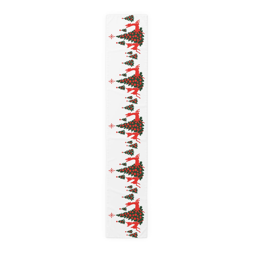Red Reindeer Christmas Trees Midcentury Retro Polyester Table Runner