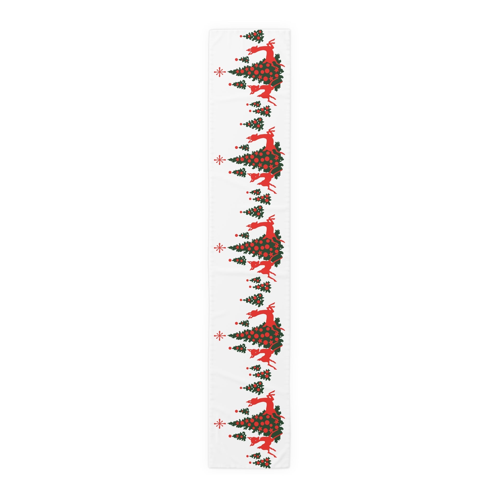 Red Reindeer Christmas Trees Midcentury Retro Polyester Table Runner