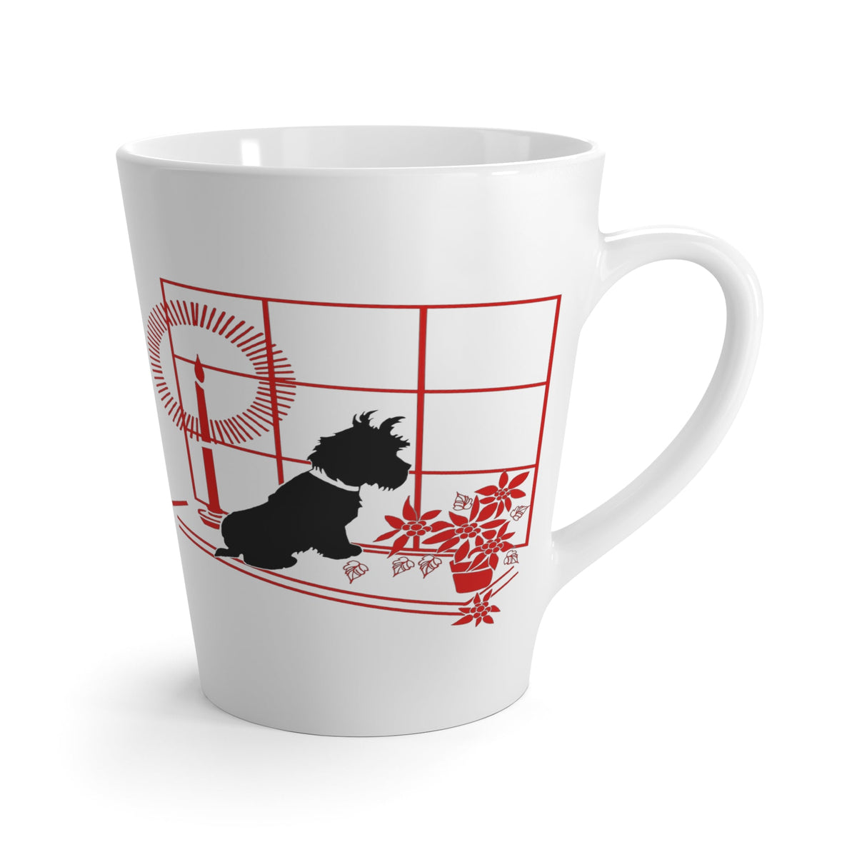 Christmas Scottie In Window With Poinsettias Retro Mid Century Christmas Print Latte Mug