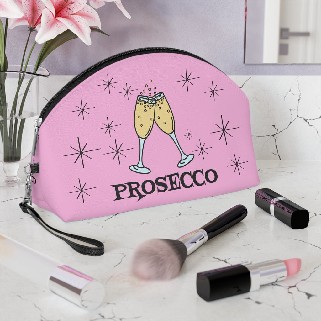 Prosecco Cocktails Pink Atomic Mid Century Retro Style Cosmetic Makeup Travel Bag