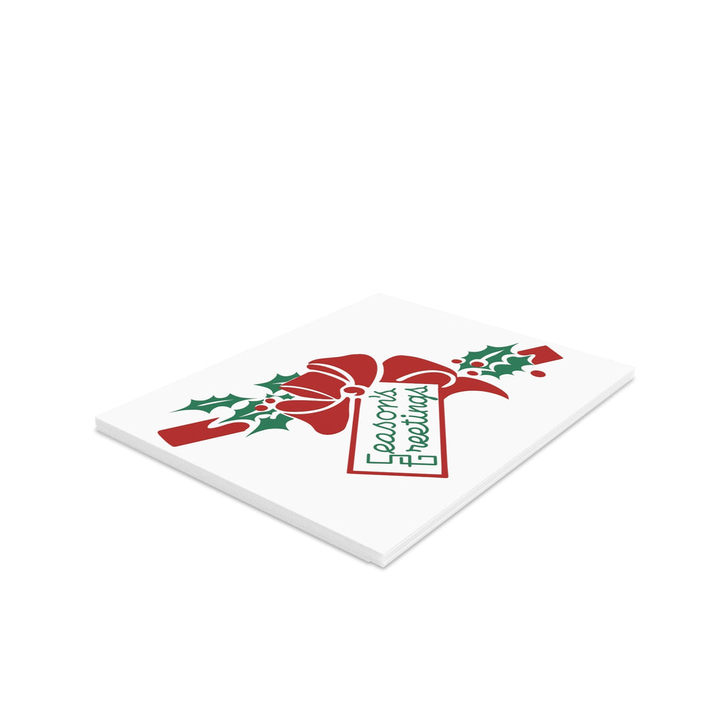 Season's Greetings Bow Holly Retro Christmas Print Matte Greeting Cards (8, 16, and 24 pcs)