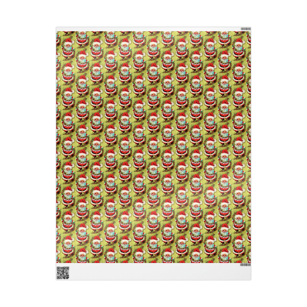 Cute Dancing Santa With Garland Mod Mid Century Retro Christmas Print Holiday Gift Wrap Paper - Glossy Or Matte
