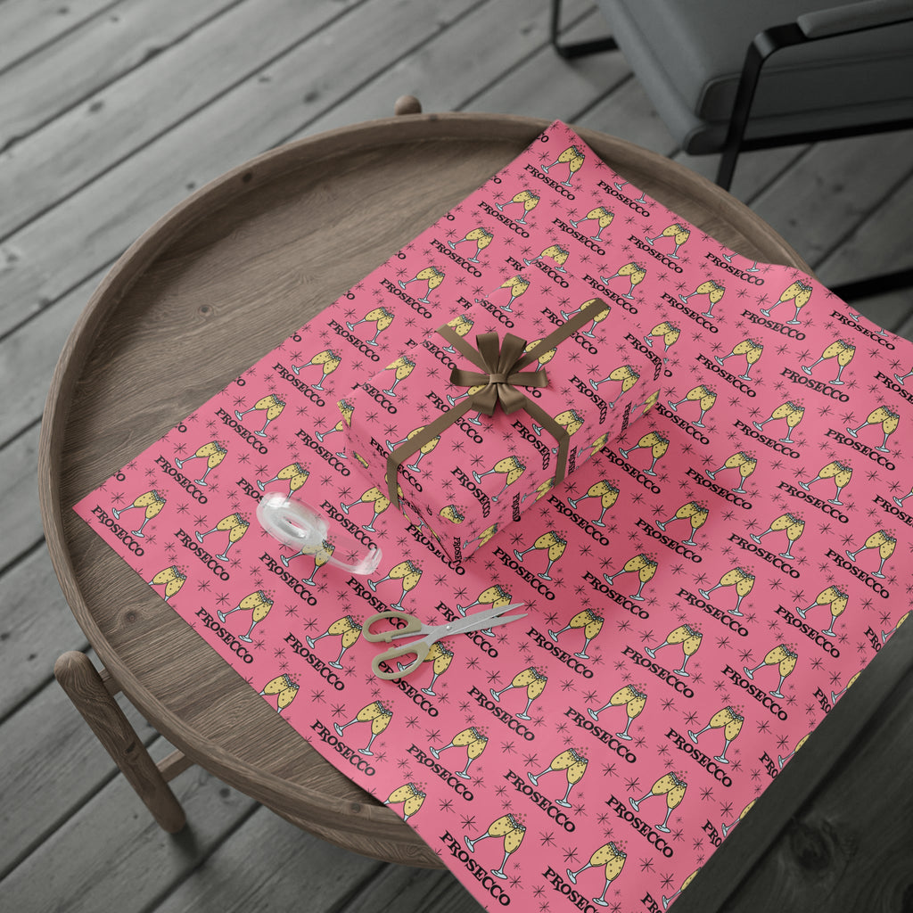 Prosecco Brunch Pink Atomic Retro Style Holiday Gift Wrap Paper - Glossy Or Matte