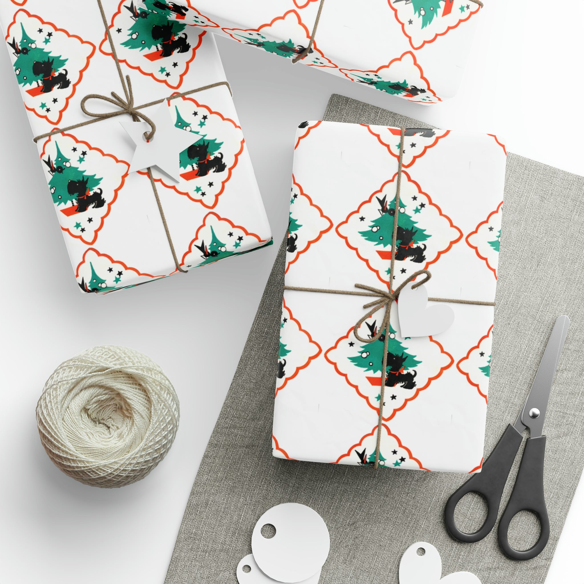 Christmas Scottie Blackbird Tree Mid Century Retro Christmas Print Holiday Gift Wrap Paper - Glossy Or Matte