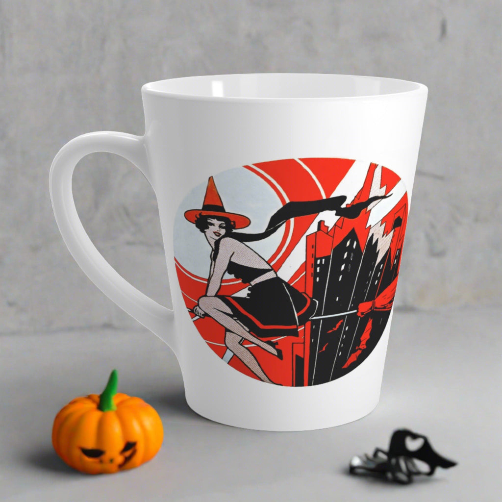 Flapper Witch Retro Deco Vintage Halloween Print Latte Coffee Mug