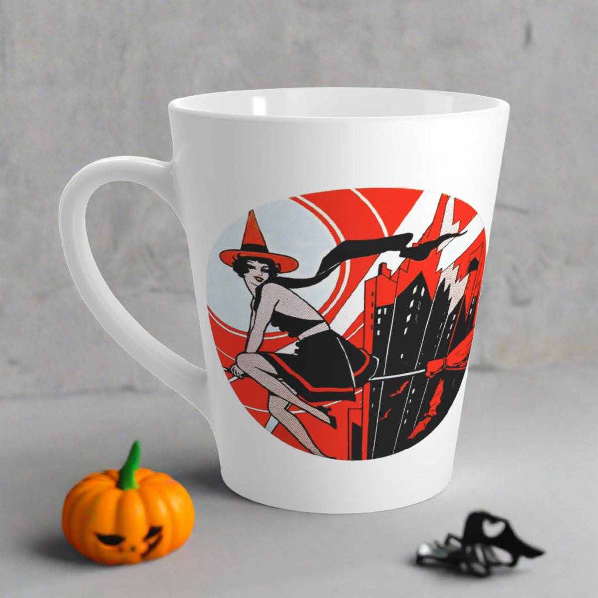 Flapper Witch Retro Deco Vintage Halloween Print Latte Coffee Mug