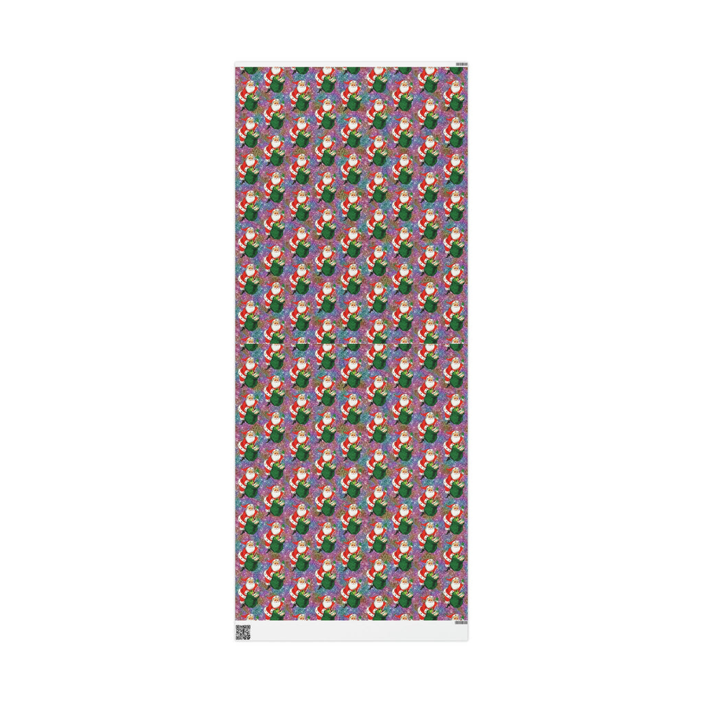 Santa With His Sack Of Presents Glitter Background Mid Century Retro Christmas Print Holiday Gift Wrap Paper - Glossy Or Matte