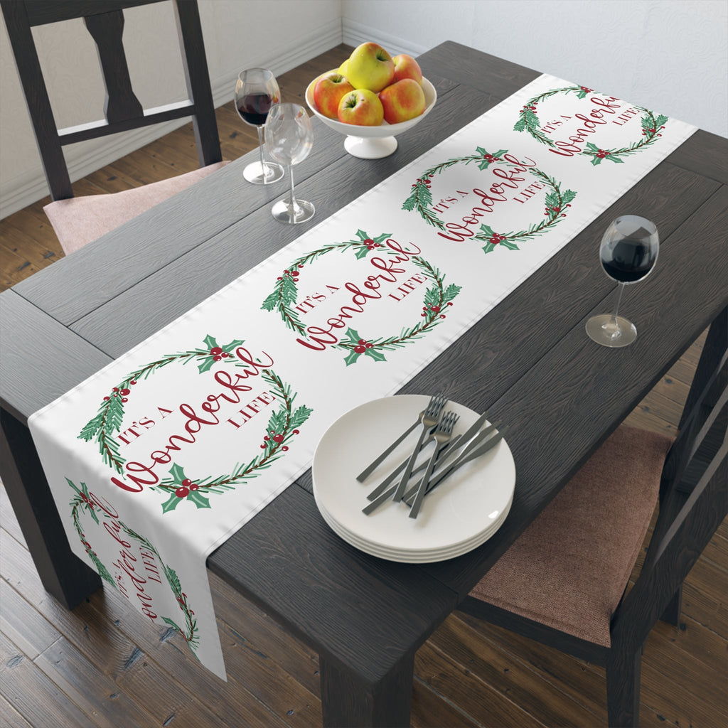 It's A Wonderful Life Christmas Print Home Decor Cotton Poly Table Runner