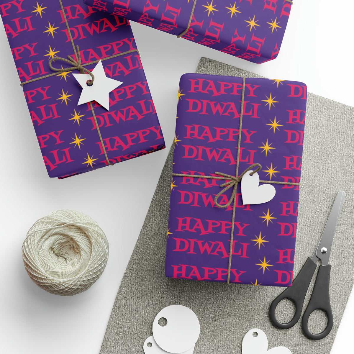 Happy Diwali Stars Atomic Mid Century Retro Style Holiday Gift Wrap Paper - Glossy Or Matte